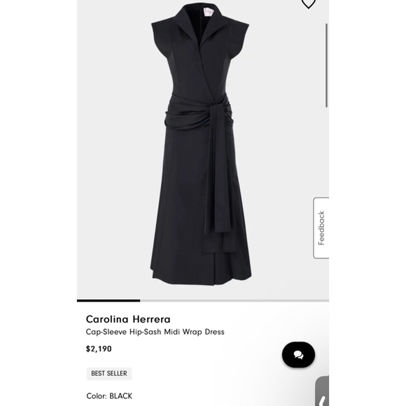 Carolina Herrera Dresses & Skirts - New Runway Carolina Herrera Black Cap Sleeve Hop Sash Midi Wrap Dress Size 14